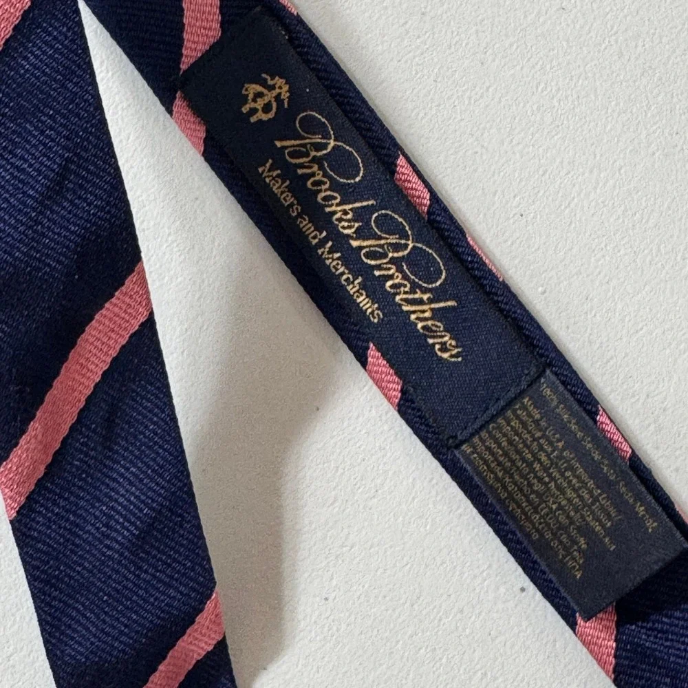 Brooks Brothers Mens Silk Bow Tie Navy Pink Repp Stripe Made in USA Adjustable